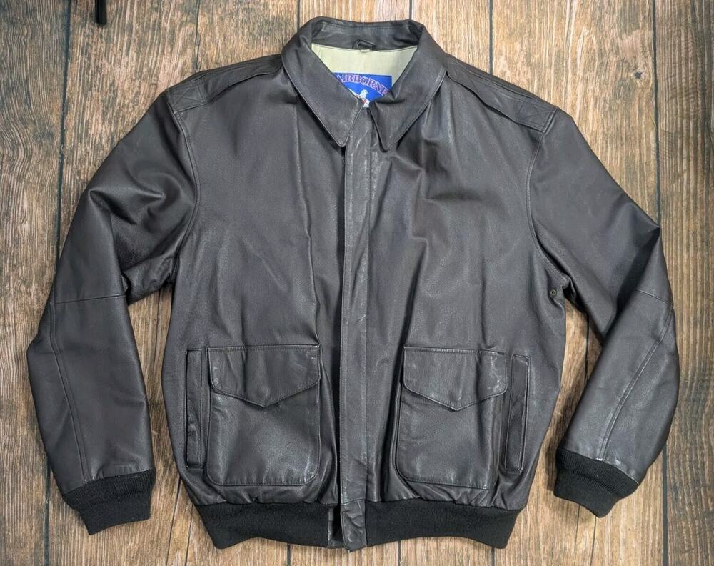 Airforce Airborne Landing Leather Jacket Mens Sz LT Brown Flight Aviator Bomber